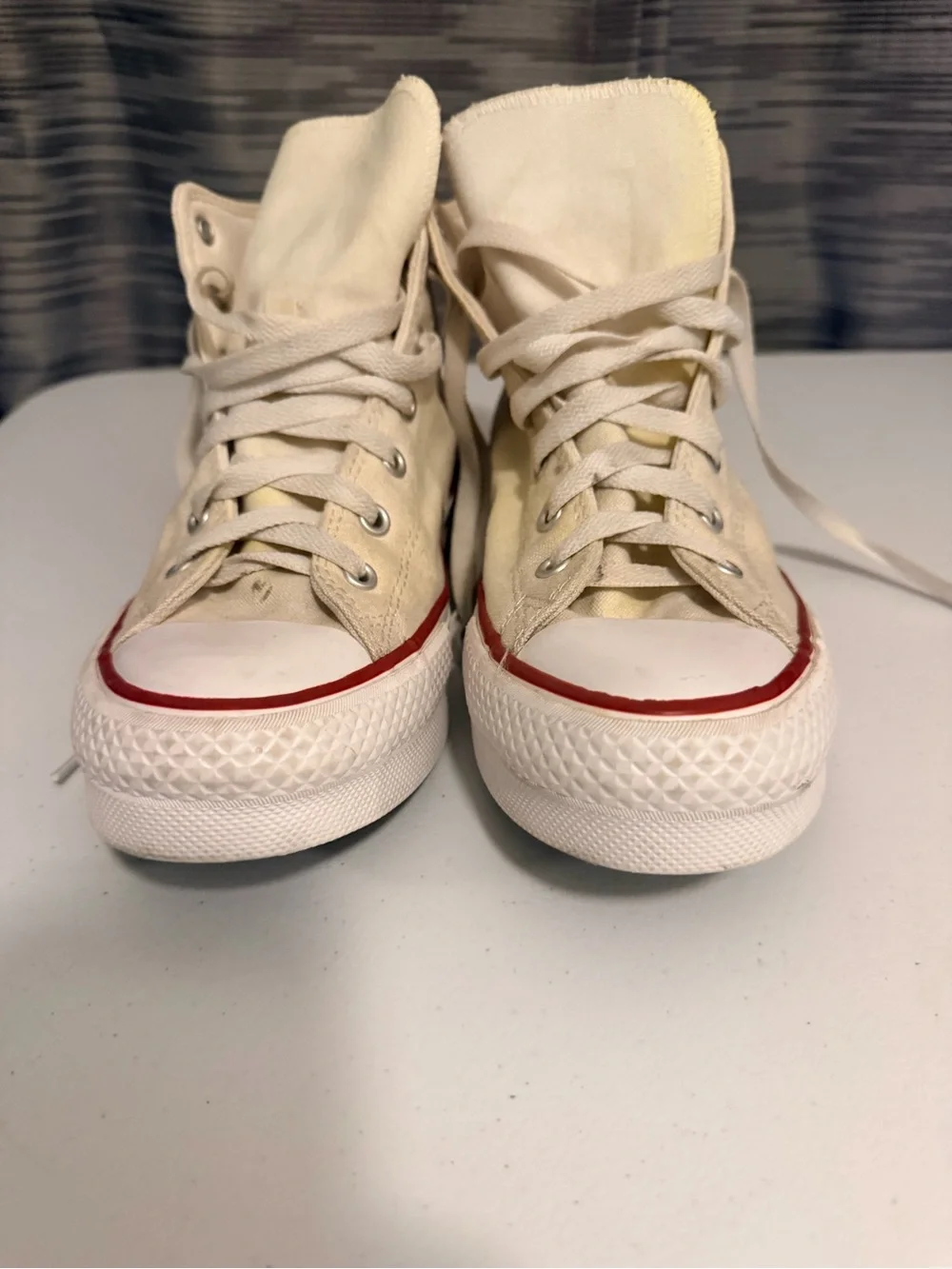 Converse Kids High-Top Sneakers in Cream with Red Trim